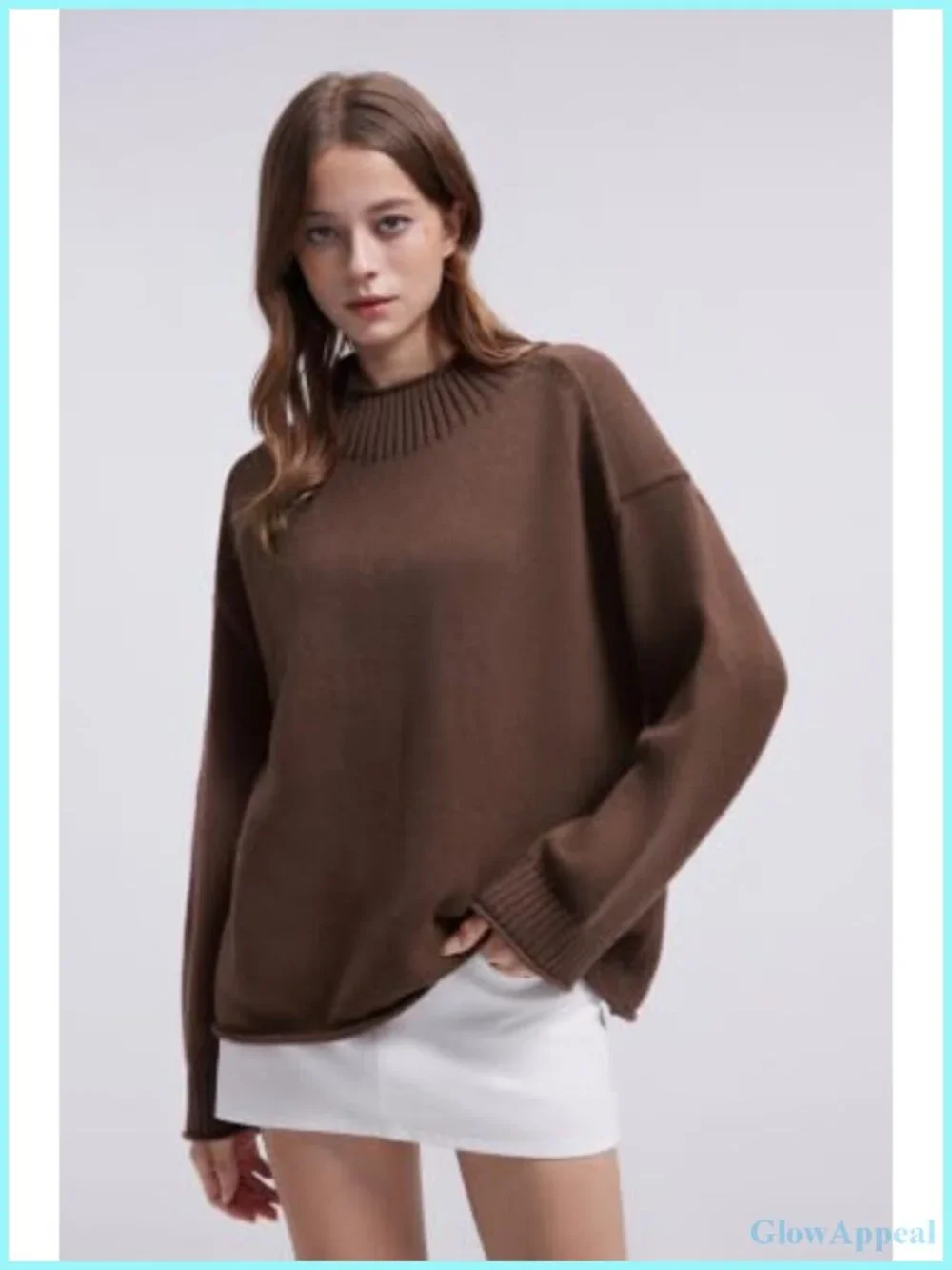 Cashmere Blend Oversized Mock Neck Pullover Sweater Women Loose Knit Top